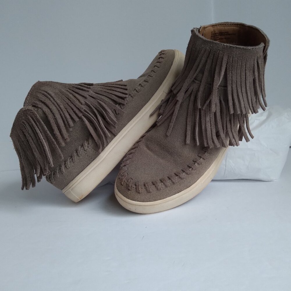 Mossimo Supply Co Taupe Suede Double Fringed Ankle Boots Sz 6